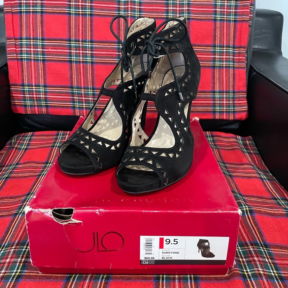 Jennifer Lopez Black Lace-Up Heels